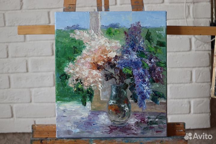 Картина маслом на холсте цветы сирень