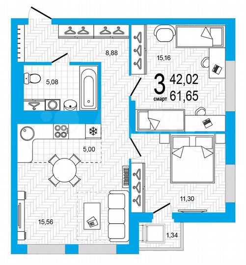 3-к. квартира, 61,7 м², 18/25 эт.
