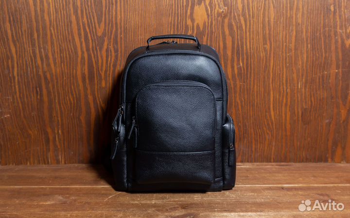 Рюкзак Мужской кожаный черный Деловой Функционал