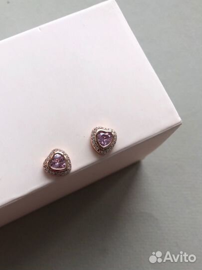 Серьги пандора rose 280568PCZ Розовые сердца
