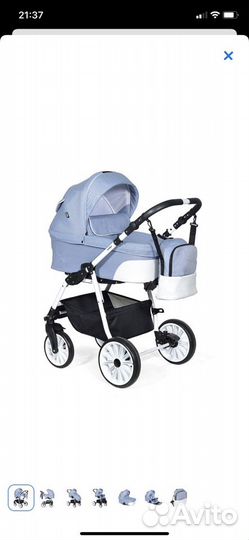 Коляска Indigo Alpina 2 в 1 Белая кожа