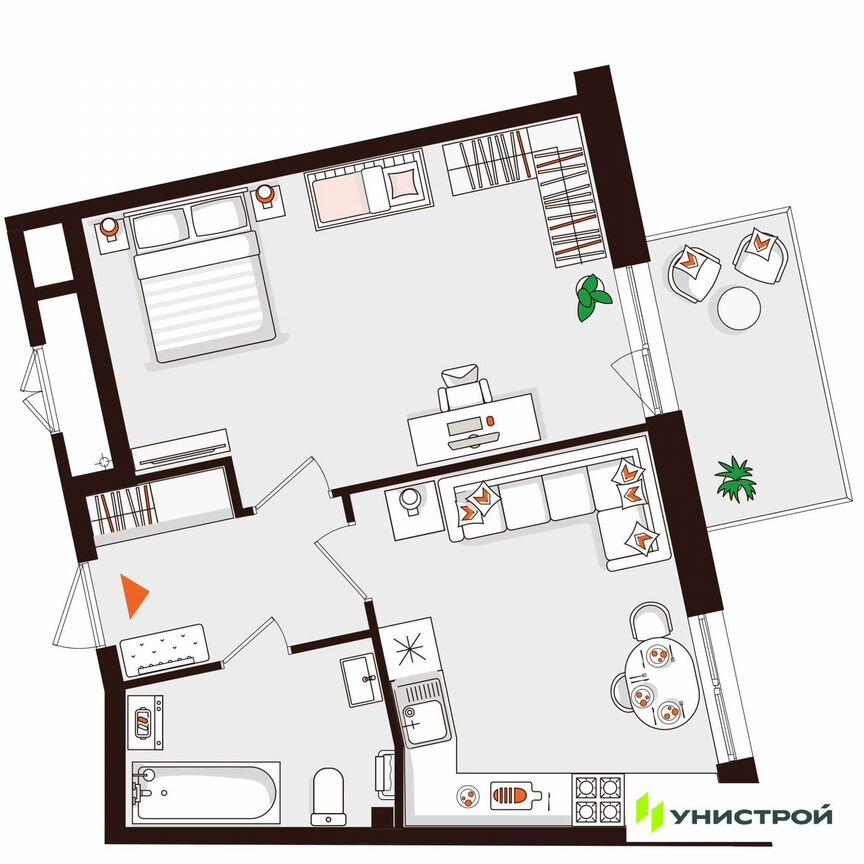1-к. квартира, 44,1 м², 2/5 эт.