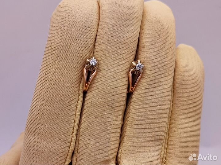 Золотые серьги Тюльпан 585* с 2 брилл 0.08ct