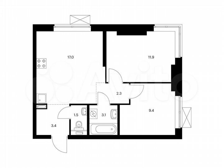 2-к. квартира, 48,6 м², 16/33 эт.