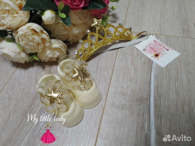 Комплект пинетки и повязка корона новые