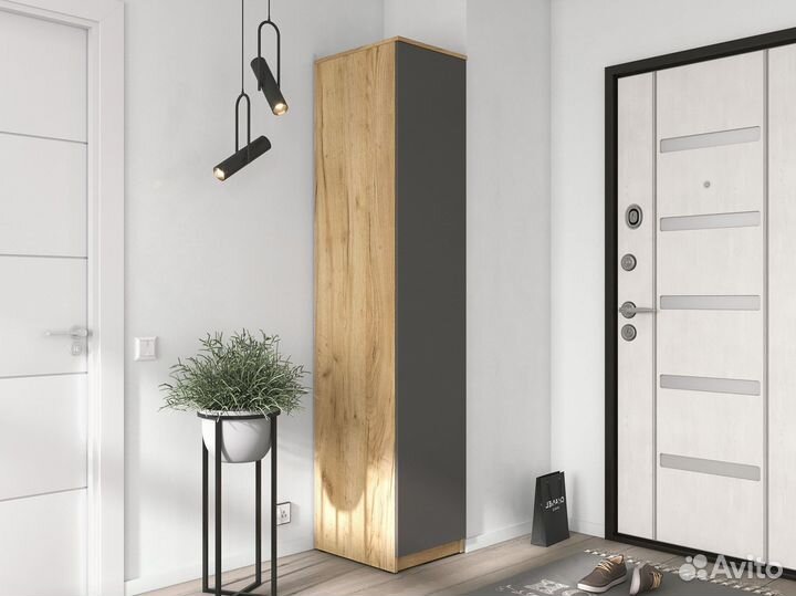 Узкий шкаф пенал с полками для одежды Лофт. Новый