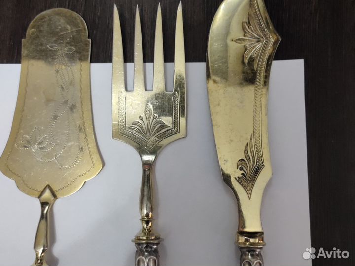 Сервировичный набор. Серебро 875. Позолота