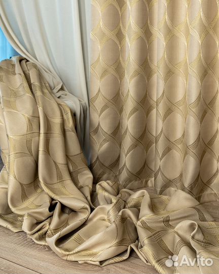 Портьеры жаккард Альба Золотой песок шторы