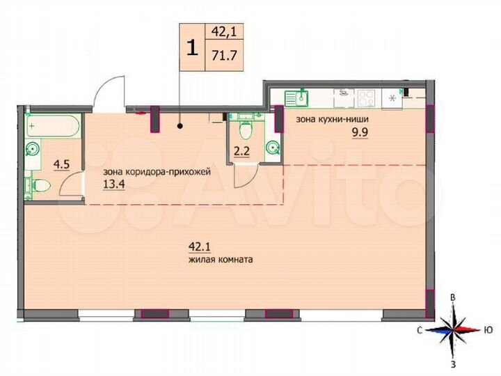 3-к. квартира, 71,7 м², 4/8 эт.