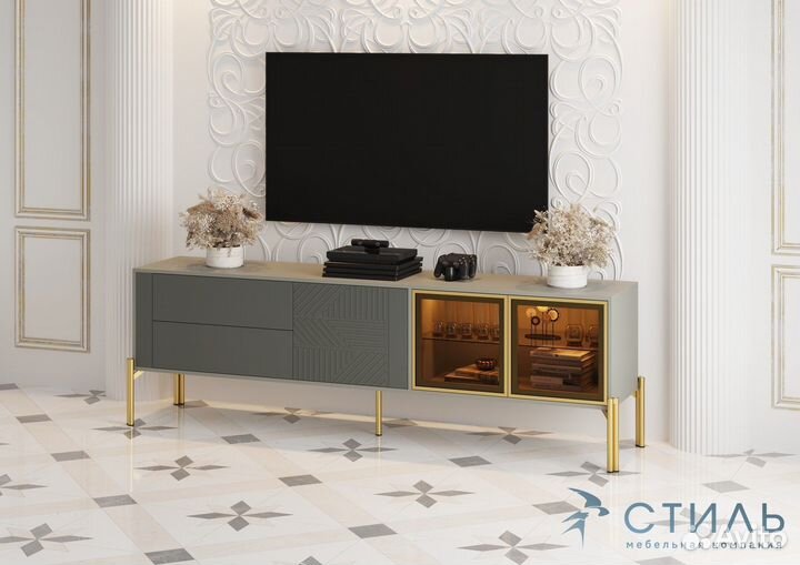 Омри Тумба под тв Шиншилла Серая матовая Лайт Грей