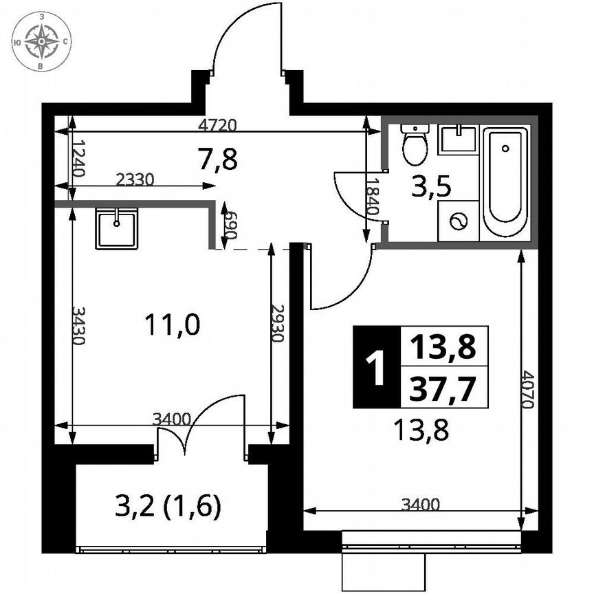 1-к. квартира, 37,7 м², 5/24 эт.