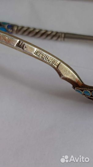 Царские ложки,серебро+пять эмалей, 84 пробы