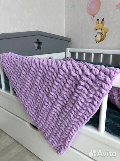 Вязаный плюшевый детский плед новый подарок