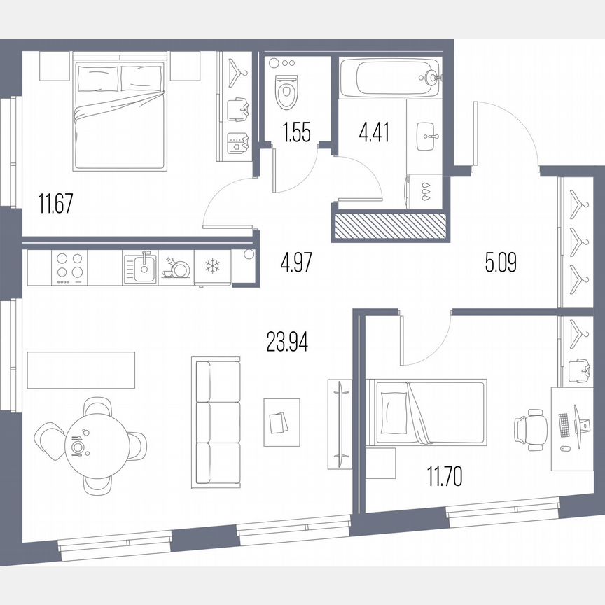 2-к. квартира, 63,3 м², 7/10 эт.