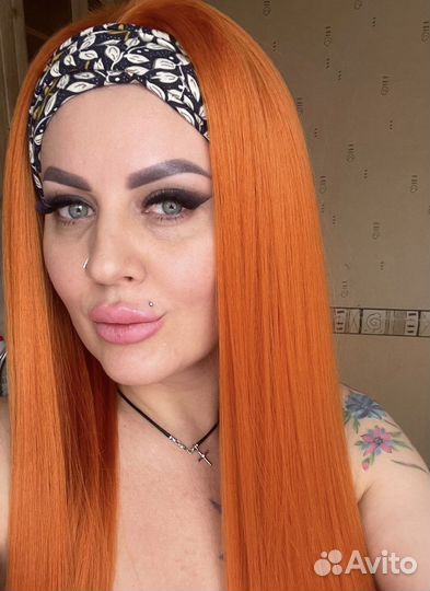 Парик прямой, рыжий, медный 65 см