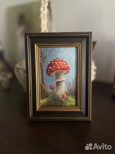 Картина маслом пейзаж мухомор лес