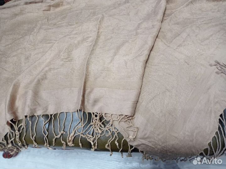 Платок etro большой теплый бежевый бахрома италия