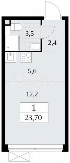 Квартира-студия, 23,7 м², 2/18 эт.