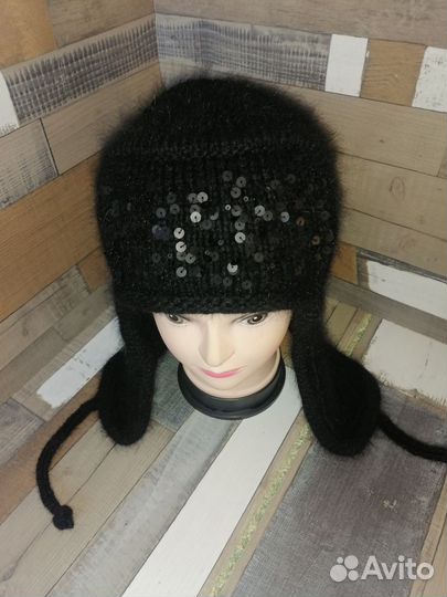 Шапка ушанка женская вязаная