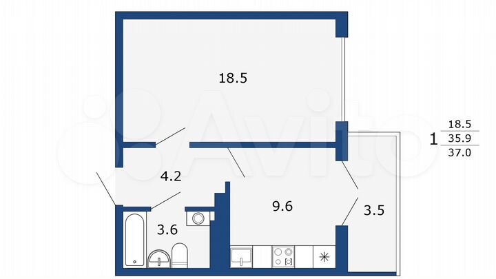 1-к. квартира, 37,1 м², 16/17 эт.