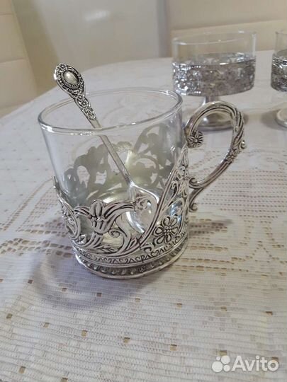 Подстаканник со стаканом и ложечкой Rosenberg,ГДР