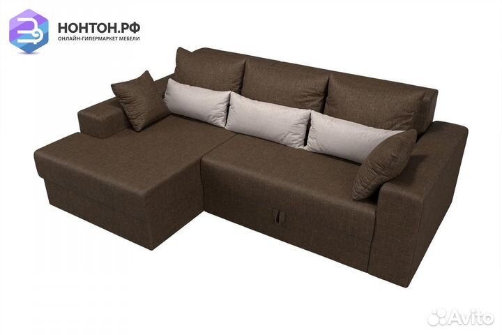 Диван еврокнижка Майами рогожка коричневая / бежев