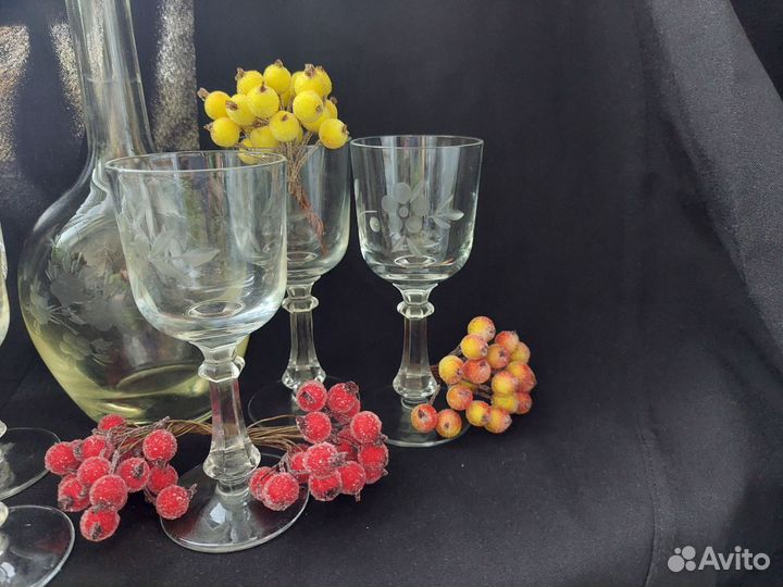 Графин хрустальный СССР рюмки алмазная грань
