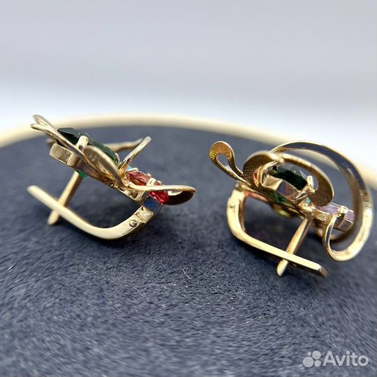 Серьги 585 микс камней