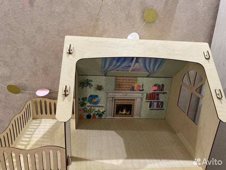 Большой Деревянный кукольный домик с мебелью