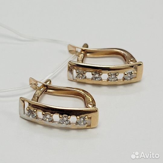 Золотые серьги с фианитами 585 пробы