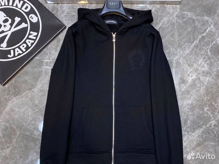 Зип худи chrome hearts с кожанным принтом