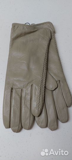 Перчатки из телячьей кожи на шерсти бежевые