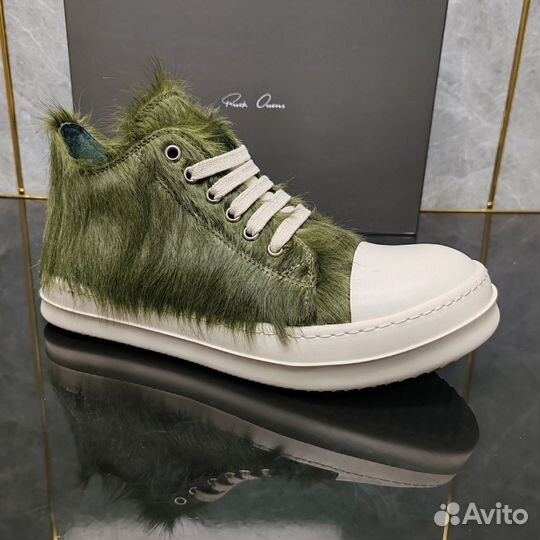 Кеды Rick Owens Green Pony Hair Low Sneakers