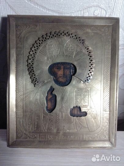Старинные иконы Николай Чудотворец Штихель Киот