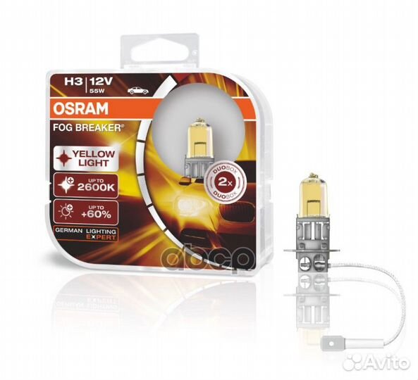 Лампа H3 12V- 55W (PK22s) FOG breaker +60 (ко