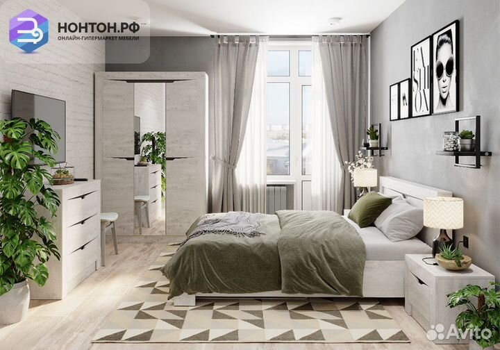 Спальный гарнитур Леонардо №1 бетон пайн светлый