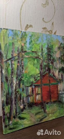 Холст.Масло.хижина В лесу