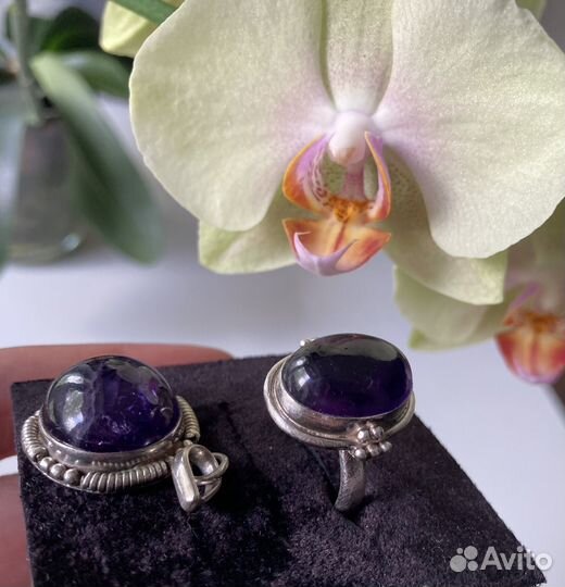 Коплект кольцо кулон винтаж аметист серебро