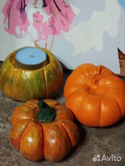 Тыквы для декора. Подсвечник. Подарок в интерьер