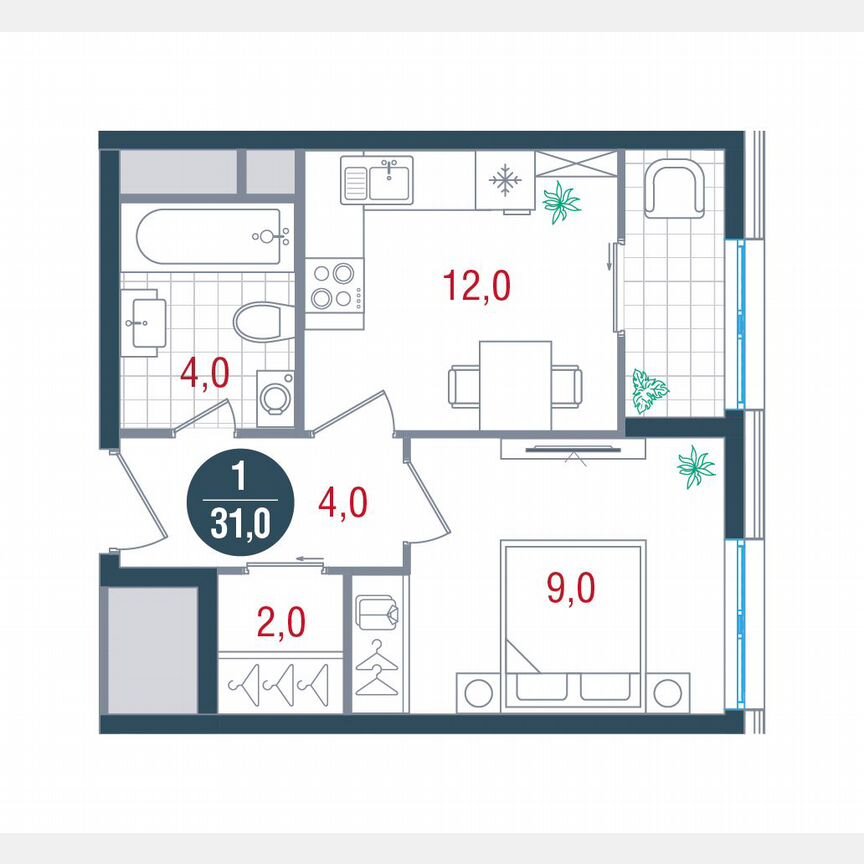 1-к. квартира, 31 м², 23/25 эт.