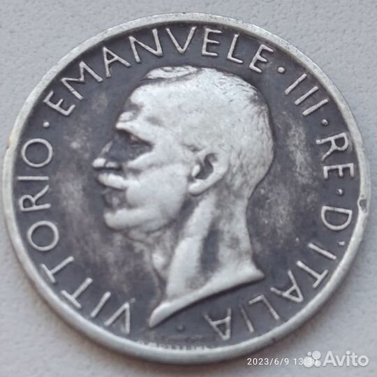 5 лир 1929 год Италия серебро