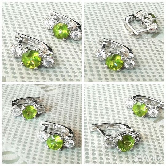 Серьги серебро перидот С299