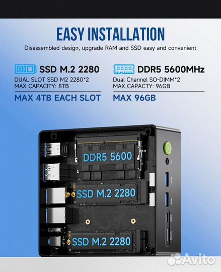 Мини Пк GMKtec K8 Plus 8845 HS (64Gb + 4Tb)