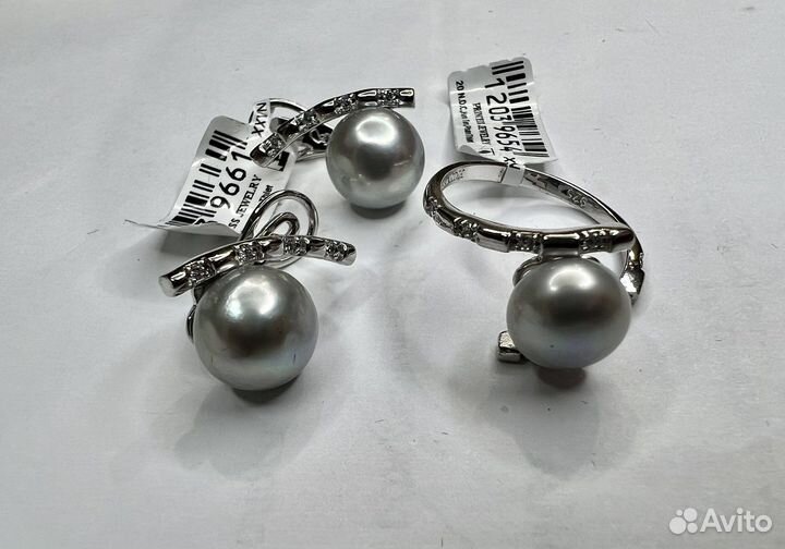 Тройка с жемчугом.Серебро 925. Кольцо,серьги