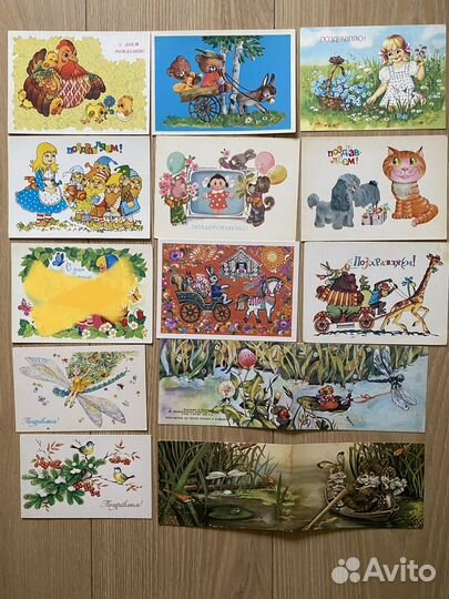 Открытки сюжетные, СССР чистые и подписанные