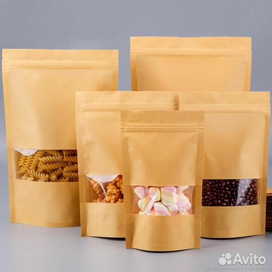 Пакеты дой-пак зип-лок крафт с окном
