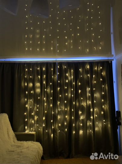 Гирлянда штора ; гирлянда 6м ; луна и звезда