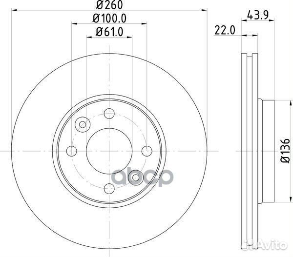 Диск тормозной передний 260x22 4 отв. покрыти