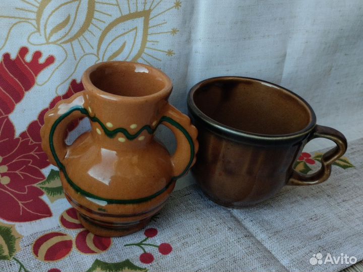 Глиняная посуда СССР. Чашка и вазочка
