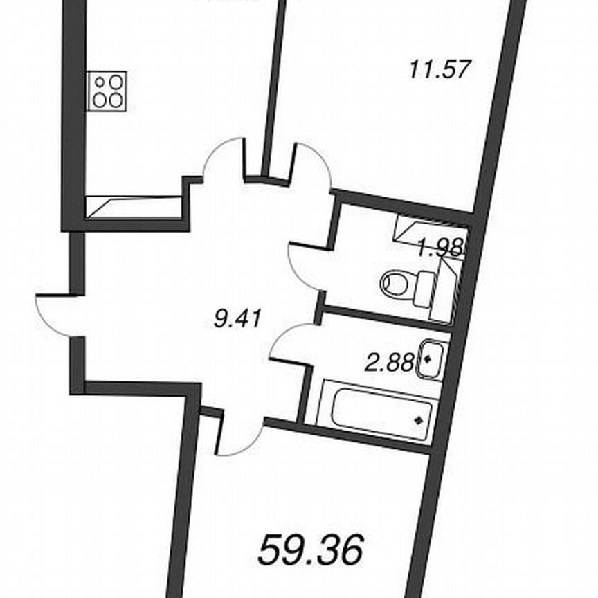 2-к. квартира, 61,5 м², 5/22 эт.